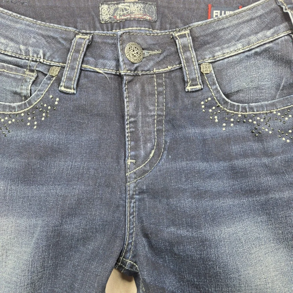 Silver Jeans Suki Super Skinny Rhinestone Mid Rise Dark Wash Womens 29x31 - Picture 7 of 14